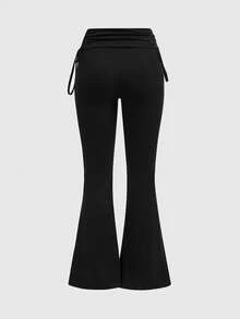 ROMWE Grunge Punk 女士百搭黑色抽绳喇叭裤