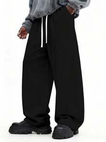 Quần nỉ ống rộng thoải mái SUMWON với dây rút ở eo và kiểu dáng suông, thích hợp cho sự thoải mái hàng ngày, chất liệu cotton pha, kiểu dáng đơn giản. - màu đen - Xem 5