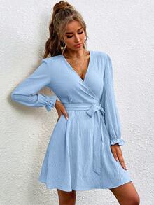 SHEIN Clasi Dried Rose Wrap-Style Romantic Sexy V-Neck Dress