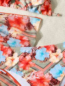 SHEIN 3pcs/Set Vacation Printed Halter Tie Wrap Skirt Beach Outfit - Multicolor - View 4