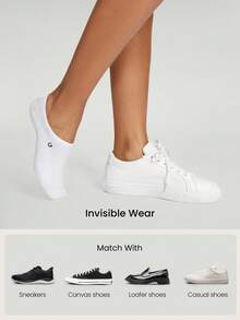 GLOWMODE 3 Pairs Invisible No-Show Socks Walk A Mile Soft Grip Daily Studio Workout Gym - White - View 5
