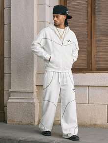 AXEPEAK Conjunto de sudadera con capucha con cremallera y pantalones casuales para hombre, otoño - Blanco - Ver 3