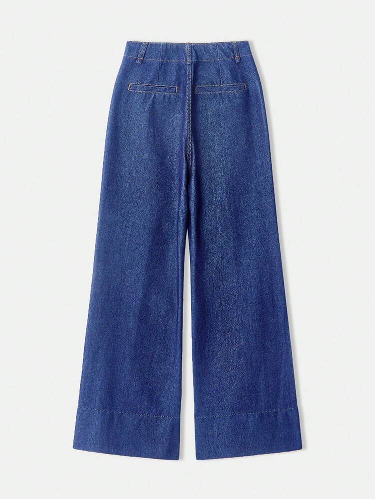 Women Seam Front Detail Blue Cotton Denim Flare Jeans Spring Women Office Business Casual For Women Spring French Style Parisian Style