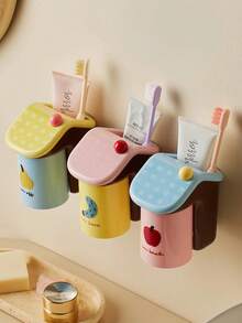 Joivida Toothbrush And Rinse Cup Holder Set Wall Mounted Bathroom Organizer All Occasion Magnetic Drill Free Colorful Dopamine Style Rack