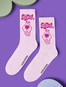 SCOOBY-DOO X SHEIN 1 par de calcetines tipo tripulación para mujer con estampado de letras y perros en color rosa - Multicolor - Ver 2