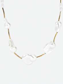Opalesca 1 pièce Collier de femme à la mode, élégant, de forme baroque irrégulière en faux perles, accessoires pour tenues, perles, mariage/mariée, Fairycore/Fée, collier à breloques, perle, élégant - Doré - Voir 4