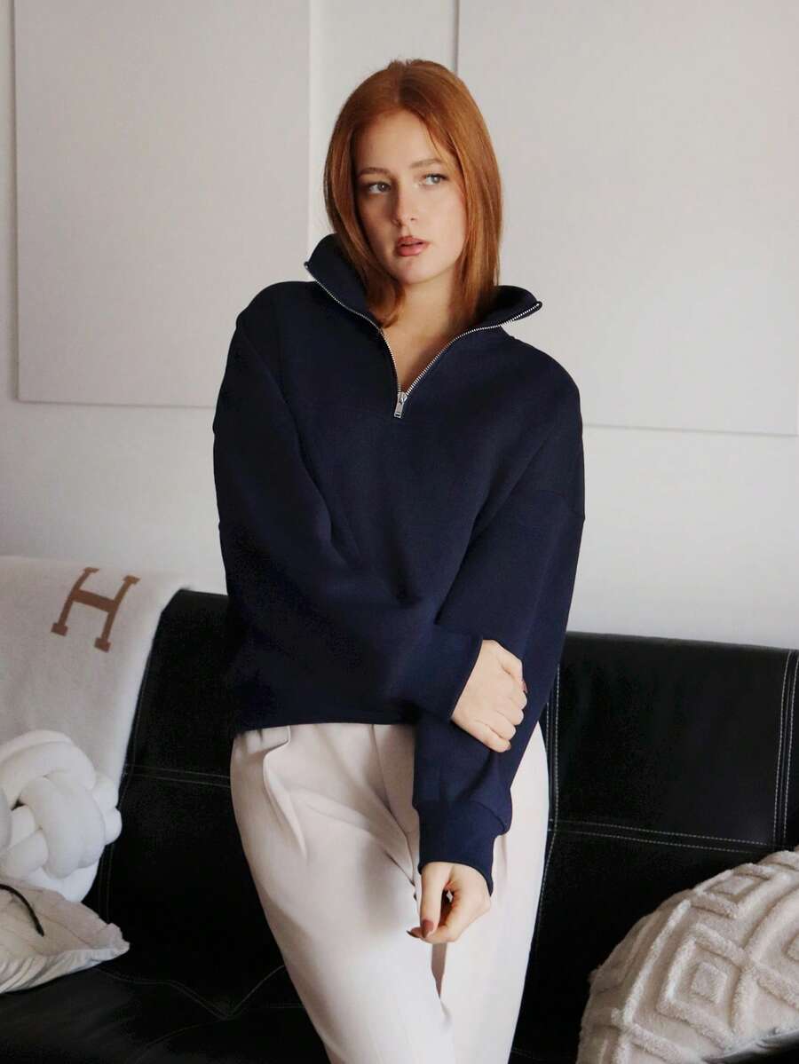 SILVIA DI SANTO Damen Loose Zip-Up Hoodie - marineblau - Übersicht 1