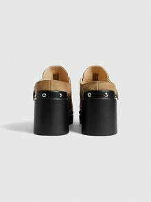 Sugerpunk Women's Retro Buckle Strap High Heel Sandals, Fashionable Casual Chunky Heel Mules - Khaki - View 3