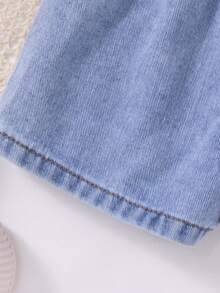 Cozy Pixies Baby Girl Cute Floral Embroidered Blue Denim Skirt Shorts,Spring, Summer,Casual And Fashionable Vacation,Street Wear,2000s Style, Comfortable And Soft Denim,Baby Girl Skort - Light Wash - View 3