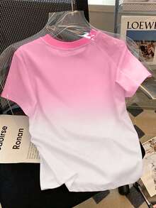 Resyla Phong cách bán chạy, Áo thun nữ tay ngắn họa tiết hoa tulip hồng chuyển sắc ngọt ngào, Phong cách thích hợp cho mua sắm và hẹn hò, Phong cách thời trang xuân hè - Nhiều màu - Xem 2