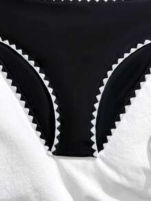 SHEIN 2pcs/Set Tween Girls Simple Black & White Bikini Sets - Black - View 6