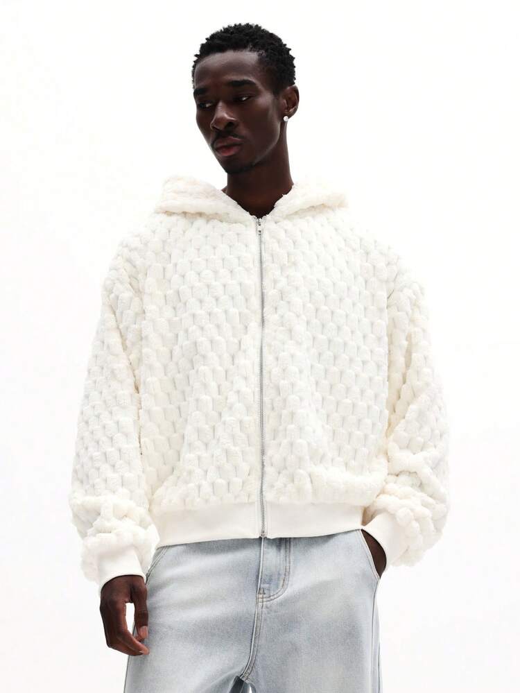 Cream Sherpa Full Zip Hoodie With Drawstring