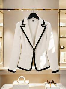 Elenzga Plus Size Colorblock French Style Blazer Jacket For Women, Elegant High-End Luxury Chic Formal Double-Breasted Suit, Autumn Suit Jacket For Women Professional Clothes Women Blazer Women's Suits Women Office Wear - Apricot - View 4