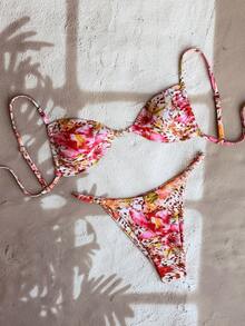 Swim Vcay Bộ bikini nữ phong cách nghỉ dưỡng, chụp ảnh bãi biển, họa tiết hoa hồng và da báo phối màu xuân/hè 2026, kiểu dáng tam giác, khóa ngọc trai và dây buộc điều chỉnh được. - Nhiều màu - Xem 1