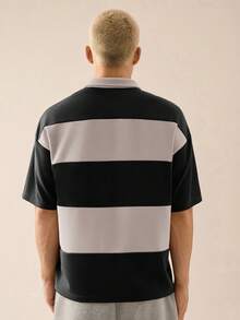 SWAVVY 男士针织休闲宽松短袖Polo衫 - 深灰色 - 查看 2