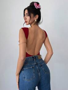 Firerie Bộ 2 áo liền thân nữ màu trơn, hở lưng, gợi cảm, đa năng, thích hợp cho kỳ nghỉ và tiệc tùng. - Nhiều màu - Xem 8