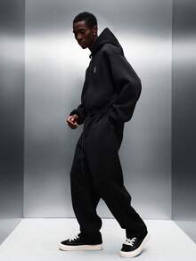 PLAYBOY X SUMWON Oversized Hooded Sweatshirt Matching Joggers Set With Embroidered Text Full Zip Closure Elastic Waistband Drawstring Comfortable Relaxed Fit - Dark Grey - View 5