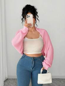 Elenzga Fashionable & Versatile Casual Commute Design Sense Pink Long Sleeve Textured Knit Cardigan For Women, Autumn/Winter - Pink - View 7