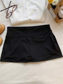SHEIN EZwear Màu thuần Thắt lưng rộng Sành điệu Xà cạp - màu đen - Xem 4