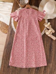 SHEIN 少女碎花休闲睡袍家居服 - 杏色 - 查看 2