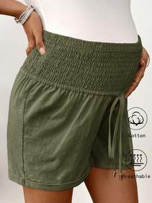 SHEIN Quần short mùa hè cho nữ, quần short cotton lanh kiểu bohemian cho bà bầu, quần short thường ngày có dây rút, quần short nữ mùa hè, quần short đi biển cho nữ, quần short thường ngày cho nữ, quần short vải lanh thoải mái cho nữ, quần short cotton cho nữ, quần short cotton pha, quần short màu xanh lá cây cho nữ. - xanh quân đội - Xem 5