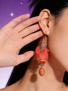 Joivida New Straw Hat Goose Acrylic Earrings & Hen Laying Eggs Acrylic Earrings Fun Cartoon Niche Design Versatile Ear Dangles - Multicolor - View 4