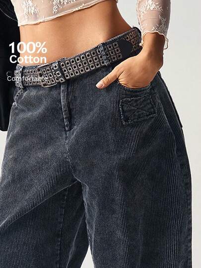 Bohemela 波西米亚风女士休闲纯色水洗黑色灯芯绒哈伦宽松裤，复古西部乡村风格，适合音乐会、度假、返校季，秋冬季穿着