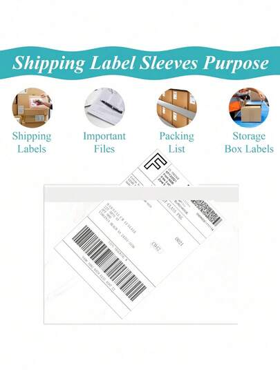 Shipping Label Sleeves 6.69*9.84in(17*25cm)- Strong Adhesive Back For Secure Package Labeling, Protects Documents With Packing Slip Pouches -Packing Sleeves For Mailing And Packaging