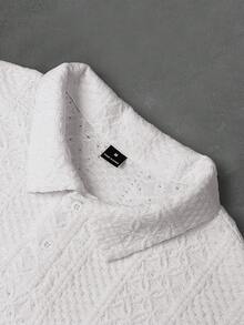 Manfinity Homme Áo polo nam tay ngắn màu trơn, chất liệu vải dệt họa tiết, thích hợp cho kỳ nghỉ hè; Áo len nam; Áo lưới ren nam; Áo móc nam; Áo ren nam; Áo ren trắng nam. - trắng - Xem 6