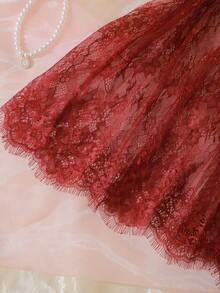 DelicateAllure Váy ngủ nữ cổ chữ V ren gợi cảm ngày lễ tình nhân - Màu Đỏ Sâu - Xem 8