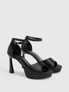 CUCCOO LuxiPop Giày sandal cao gót nữ, mũi tròn hở ngón, chất liệu satin, gót cao kiểu ly rượu vang, đế dày, quai ngang mắt cá chân, sandal cao gót gợi cảm dành cho sàn diễn thời trang và câu lạc bộ. - màu đen - Xem 3