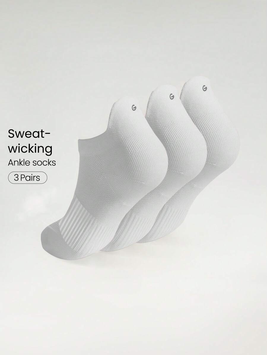 GLOWMODE 3 Pairs Arch Support Everyday Socks Gym - White - View 1
