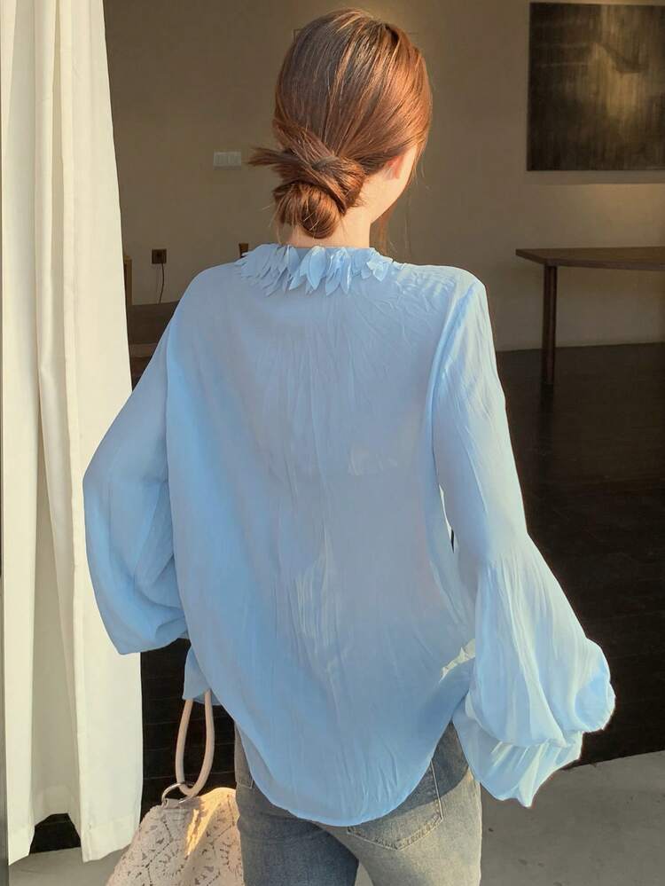 Women's Solid Color Loose Flared Sleeve Elegant Vacation Blouse, Spring/Autumn