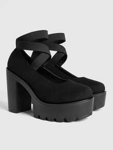 Sugerpunk Women's Fashionable Versatile Commuting Thick Platform Chunky High Heel Pumps Valentine's Day - Black - View 2