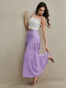 Anewsta 薰衣草色蕾丝流苏边半身裙，优雅派对半身裙，女士春夏款 - 淡紫色 - 查看 7