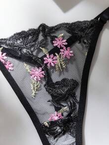 2pcs Women's Contrast Color Lace Patchwork Bow Decor Sexy Nightgown Set - Black - View 8