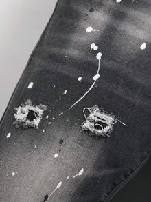 Manfinity Roughcore Jeans de verano casuales y versátiles con efecto desgastado de moda para hombres - Gris Oscuro - Ver 5
