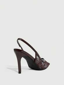 CUCCOO SZL Women's Elegant Lace Pointed Toe Pumps For Commuting - Coffee Brown - View 4