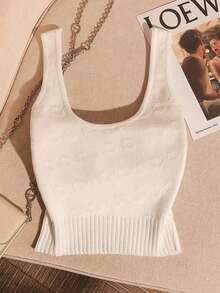 Resyla Women's U-Neck Sleeveless Casual Knit Top - Black and White - View 2