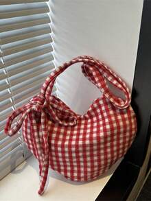 Joivida 1 件装可爱爱心图案多功能帆布格子包女韩版大容量斜挎包学生上学上课休闲日常使用艺术感十足的单肩包必备潮流时尚配饰 - 彩色 - 查看 8