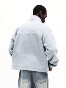 SUMWON 男士半拉链套头卫衣，漏斗领长袖，休闲周末冬季舒适款纯色 - 灰色 - 查看 2