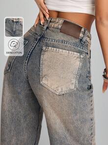 EURMUSE Women's Casual High-Waisted Wide-Leg Jeans With Stylish Hem Design - Medium Wash - View 1
