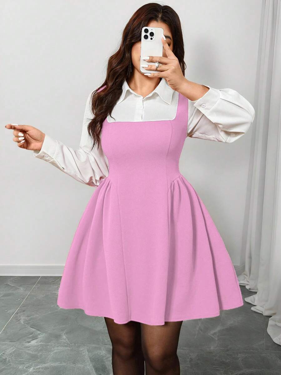 Elenzga Vestido de mujer talla grande con bloques de color y patchwork para el Día de San Valentín - Rosa - Ver 1