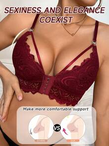 Romantic, Elegant And Sexy Lace Front Closure Bra - Burgundy - View 3