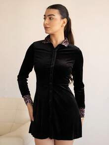 Andrea Bello Robe ample et élégante pour femmes, style minimaliste romantique, en velours noir à motif léopard