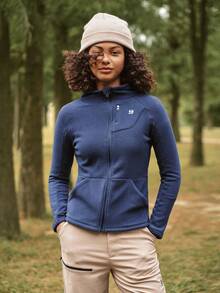 SHEIN In My Nature 女士休闲户外常规款连帽外套，秋冬季 - 藏蓝色 - 查看 3