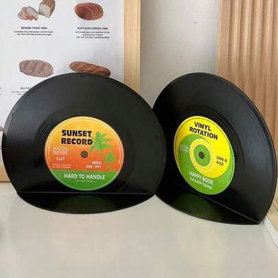 Joivida 2 Bộ Giá đỡ sách hình đĩa vinyl ban nhạc rock Blurry Oasis, Giá đỡ sách để bàn kiểu retro, Giá đỡ sách phân chia, Giá đỡ sách hình đĩa vinyl, Giá đỡ sách hình đĩa vinyl kiểu retro màu đen, Giá đỡ sách kiểu cổ điển bo tròn, Giá đỡ sách trang trí kiểu cổ điển cho học sinh, sinh viên, văn phòng tại nhà