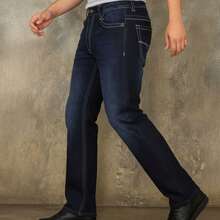 PANTALON PARA CABALLERO RECTO TELA RIGIDA TONO AZUL OBSCURO - Azul lavado oscuro - Ver 2