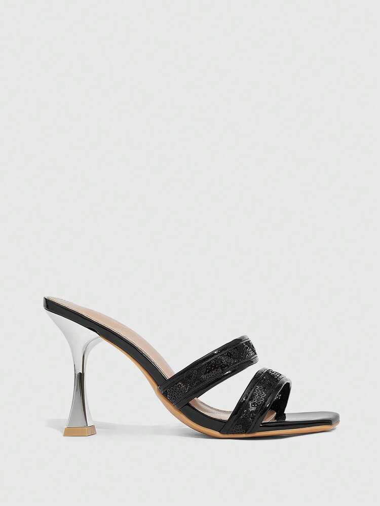 CUCCOO SZL Square Toe Glitter Sandals, Shiny For Thanksgiving, Christmas, Holiday Party