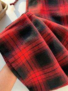 SHEIN EZwear Women's Loose Plaid Drawstring Waist Cargo Pants With Pockets, Thermal Lined - Red - View 4